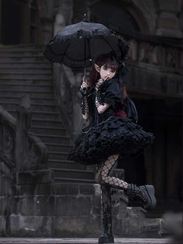 Black Gothic Short Jumper Skirt Adjustable Criss-cross Straps Waist