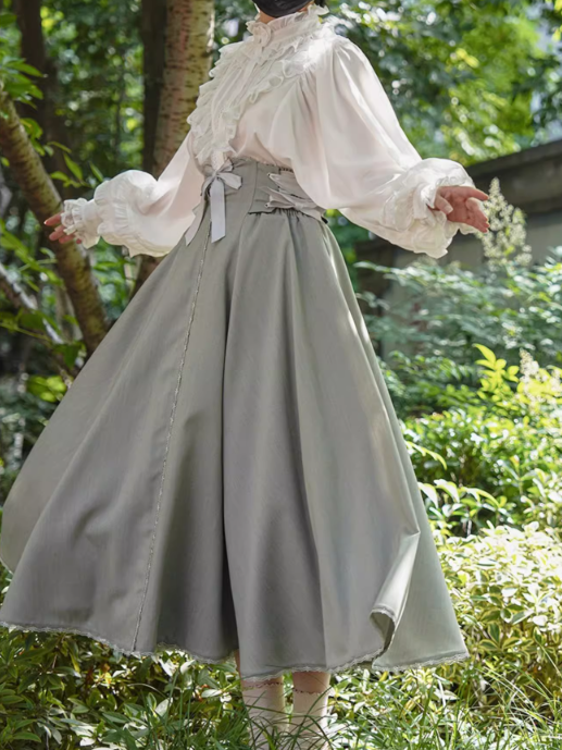 ダスティグリーンのボーン入りハイウエストロングバージョン秋デイリーロリータスカート