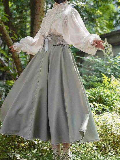 ダスティグリーンのボーン入りハイウエストロングバージョン秋デイリーロリータスカート