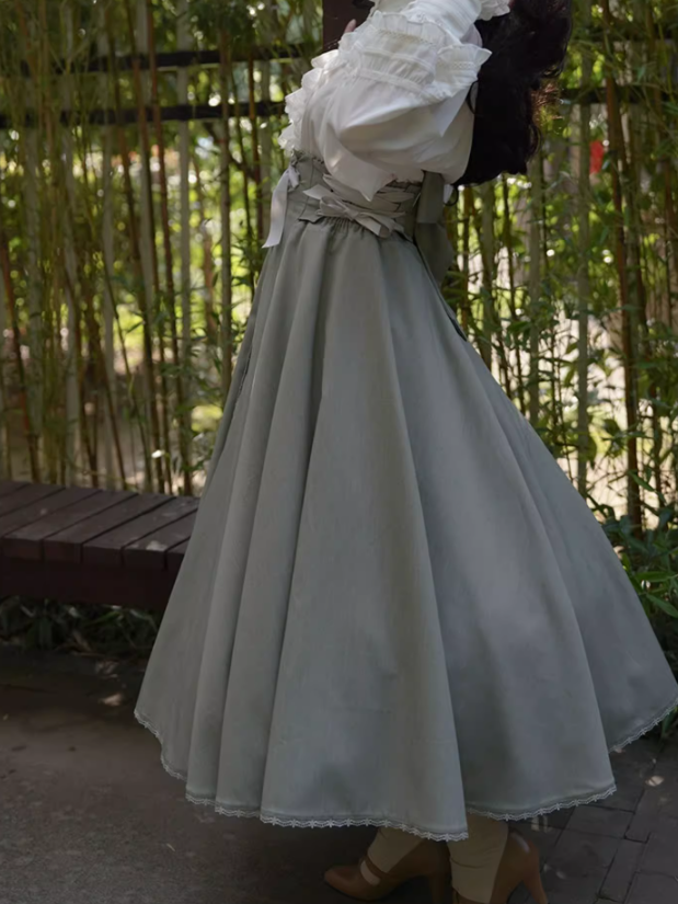 ダスティグリーンのボーン入りハイウエストロングバージョン秋デイリーロリータスカート