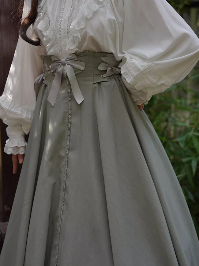 Dusty Green Boned High-Waisted Long Version Autumn Daily Lolita Skirt
