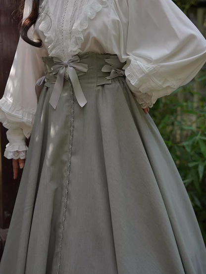 ダスティグリーンのボーン入りハイウエストロングバージョン秋デイリーロリータスカート