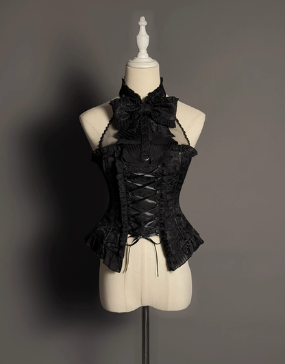 +トップセット クリーミーなエレガントバレエコアスカート ロリータ ハイローオーバーレイコルセット - ボーン入り