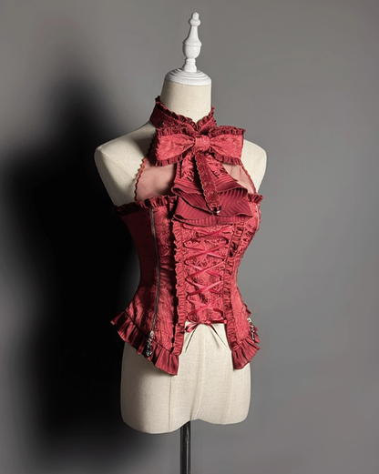 +トップセット クリーミーなエレガントバレエコアスカート ロリータ ハイローオーバーレイコルセット - ボーン入り