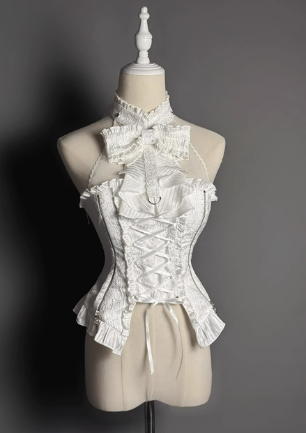 +トップセット クリーミーなエレガントバレエコアスカート ロリータ ハイローオーバーレイコルセット - ボーン入り