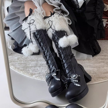 Top Boots Hybrid Elegant Brown Winter Lolita Bow