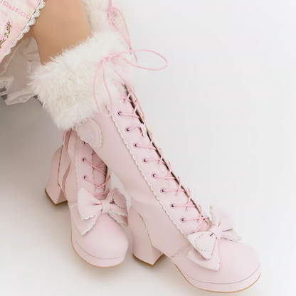 Top Boots Hybrid Elegant Brown Winter Lolita Bow