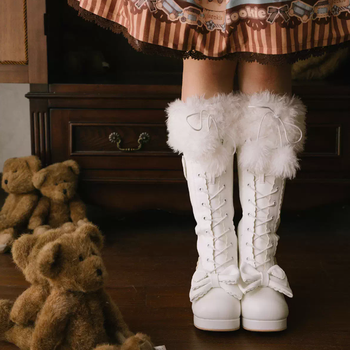 Top Boots Hybrid Elegant Brown Winter Lolita Bow