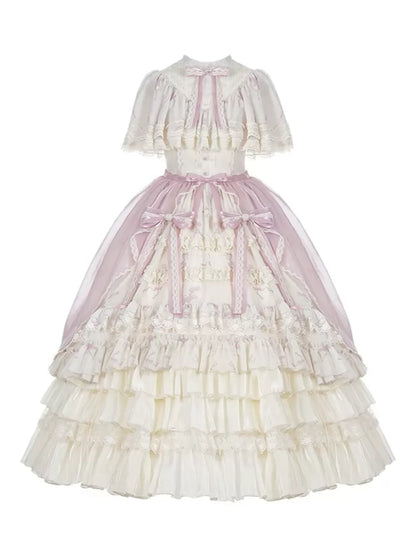 Elegant Full Print Set Edward Bluebell Dress Lolita OP Classic Beige Neck