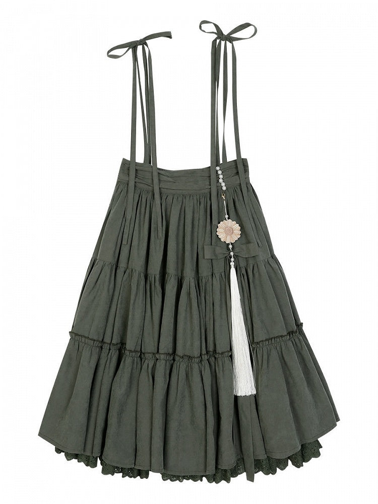 Sunflowers Embroidery Set + Tiered Sunflower Blouse Skirt Green with Charm Beige