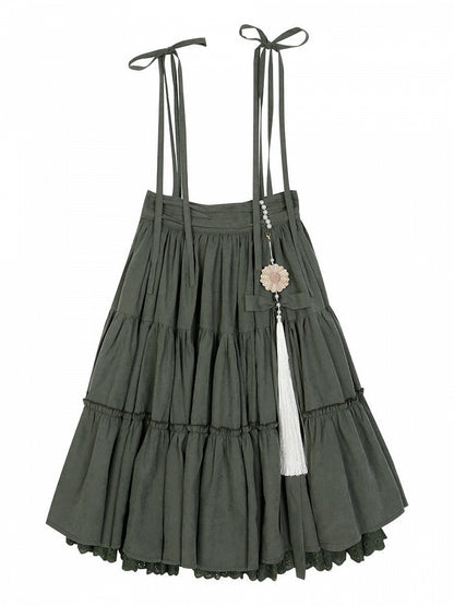 Sunflowers Embroidery Set + Tiered Sunflower Blouse Skirt Green with Charm Beige