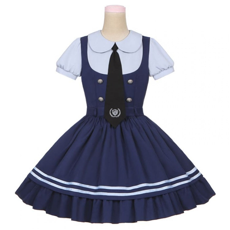 Marineblaues Kleid mit Peter-Pan-Kragen und kurzen Ärmeln, zweiteilig