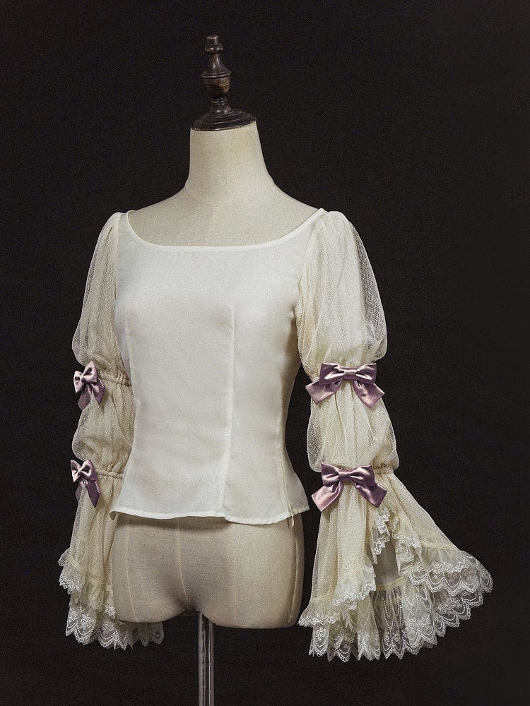 Beige Details Black Blouse Bow Pink Sleeves Green Marie /