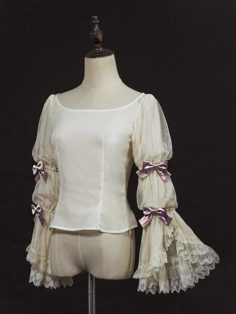 ブラウス 袖 リボン マリーディテール ブラック グリーン ピンク/ベージュ