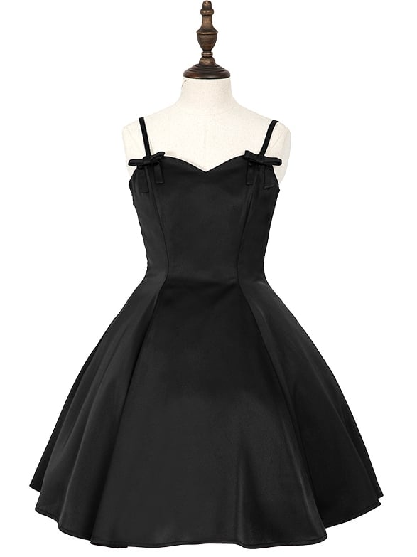 Schwarze Taille Spaghetti Schmale Träger Kleid Fit Elegant