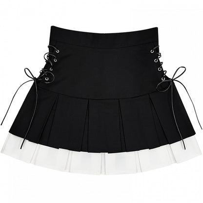 スカート ホワイト/グレー ティアードプリーツ ダブル＆ブラック ボックス