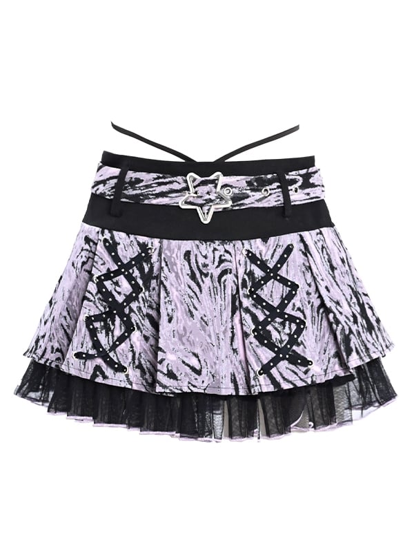 Mini-jupe portefeuille à lacets et bretelles à la taille style Y2K