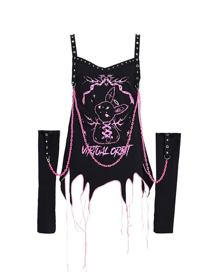 Punk T-Shirt mit abgetrennten Ärmeln und Ketten