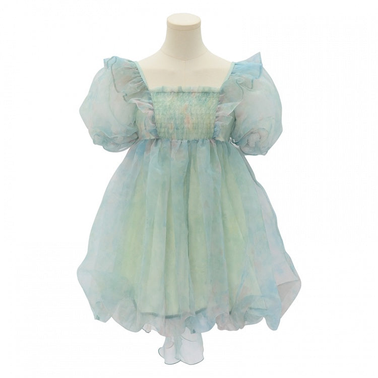 Grünes Kleid mit kurzen/langen Ärmeln und kurzer Schleife und süßer abnehmbarer Version, groß