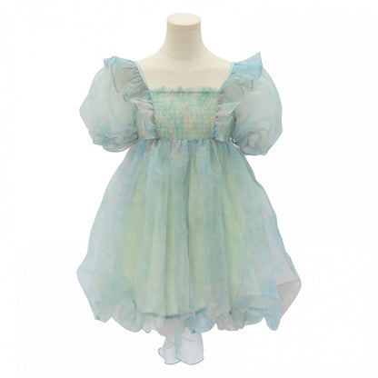 Grünes Kleid mit kurzen/langen Ärmeln und kurzer Schleife und süßer abnehmbarer Version, groß