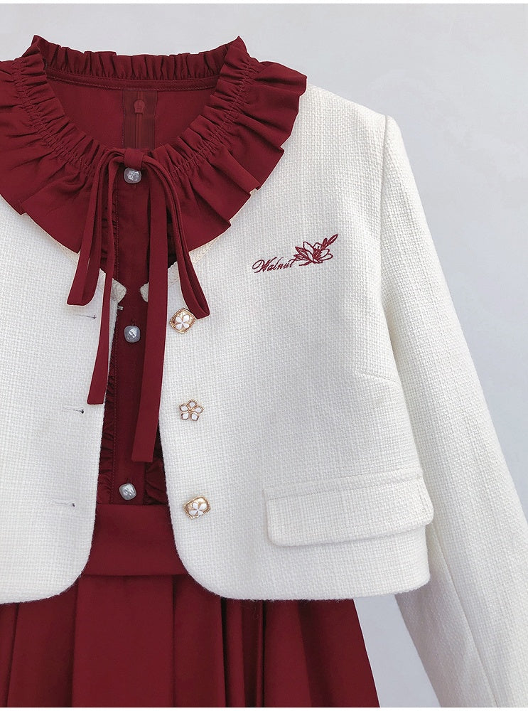 White Embroidery Tweed Floral Jacket
