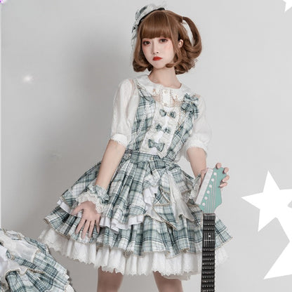 Grün karierter Rüschenrock Idol Kleid Lolita Overalls