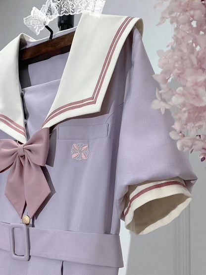 Light Purple Embroidered JK Uniform Sailor Dress - Walnut JK