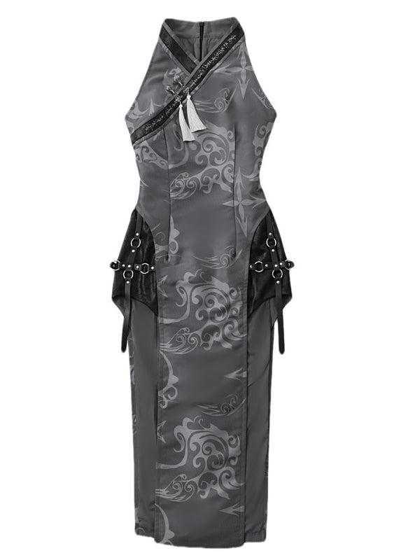 Demon Sword Girl Sleeveless Qipao Dress with Thigh-High Slit Crossover - Blood Supply