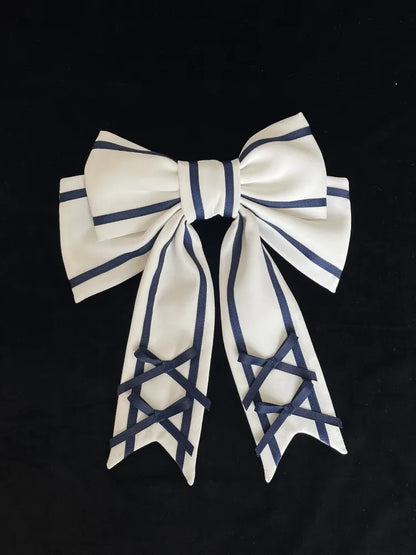 Big / Hairclip White Bowknot Dark Blue