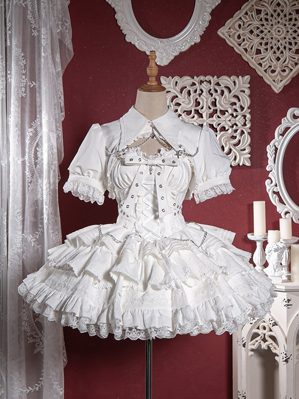 White Gothic Chain Details Bolero