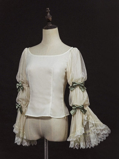 Beige Details Black Blouse Bow Pink Sleeves Green Marie /