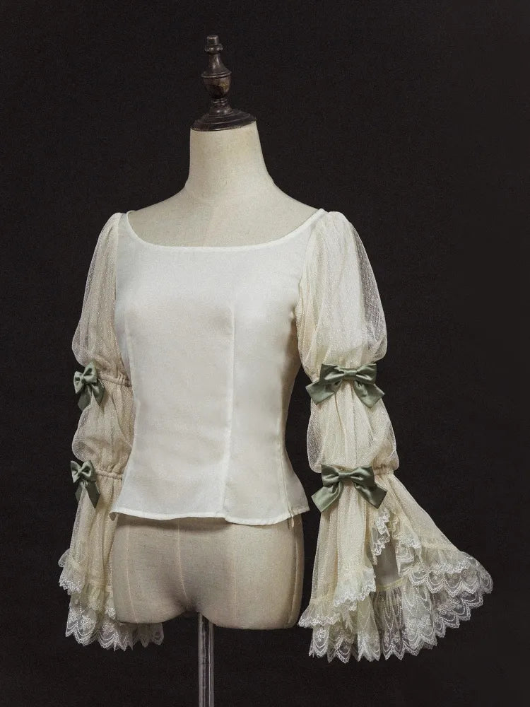 ブラウス 袖 リボン マリーディテール ブラック グリーン ピンク/ベージュ