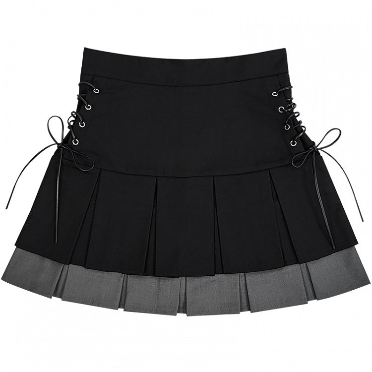 スカート ホワイト/グレー ティアードプリーツ ダブル＆ブラック ボックス