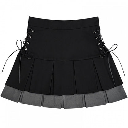 スカート ホワイト/グレー ティアードプリーツ ダブル＆ブラック ボックス