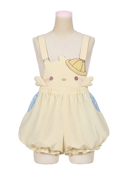 Yellow Little Chicken Overalls Bubble Shorts