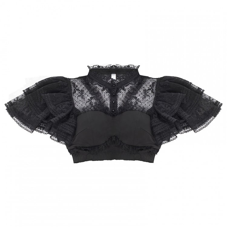 Sheer Black Lace Butterfly Blouse - With PUJI