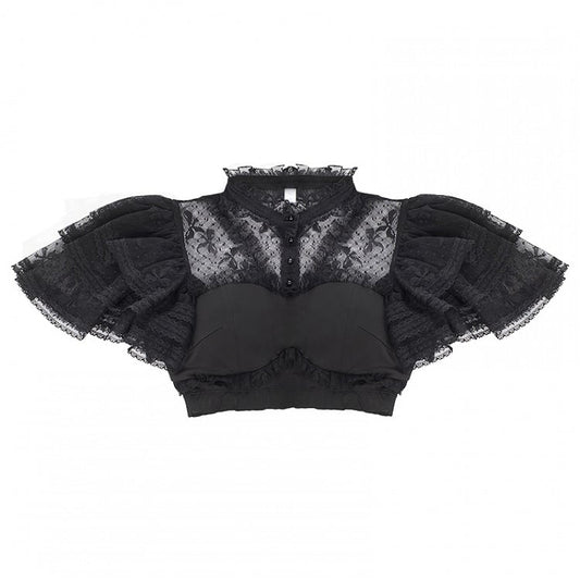 Chemisier papillon en dentelle noire transparente - Avec PUJI