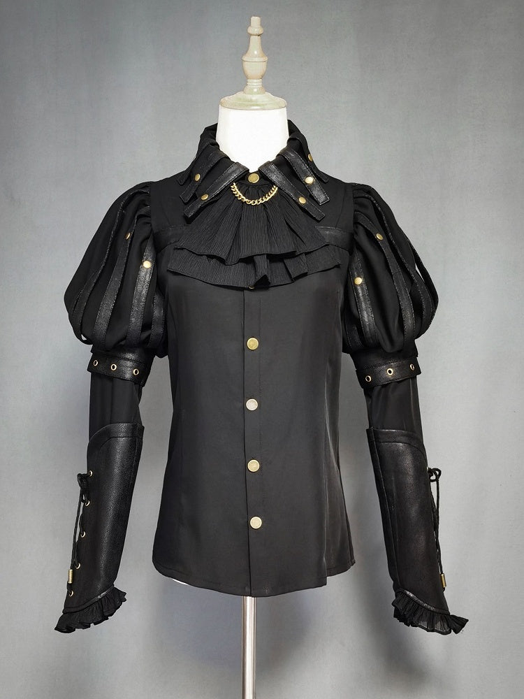 Black Gothic Lolita Shirt, Juliette Sleeves Steampunk Top, Plus Size - FOXTROT