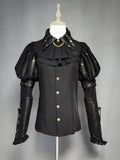 Black Gothic Lolita Shirt, Juliette Sleeves Steampunk Top, Plus Size - FOXTROT