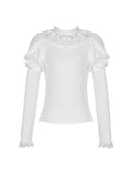 Büste S Trim Weiß Ausverkaufsgröße Runder Rüschenhals Herbst Gestrickt für 90CM Souffle Top