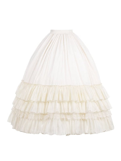 Underskirt Hem Drawstring Beige Flounce Layered