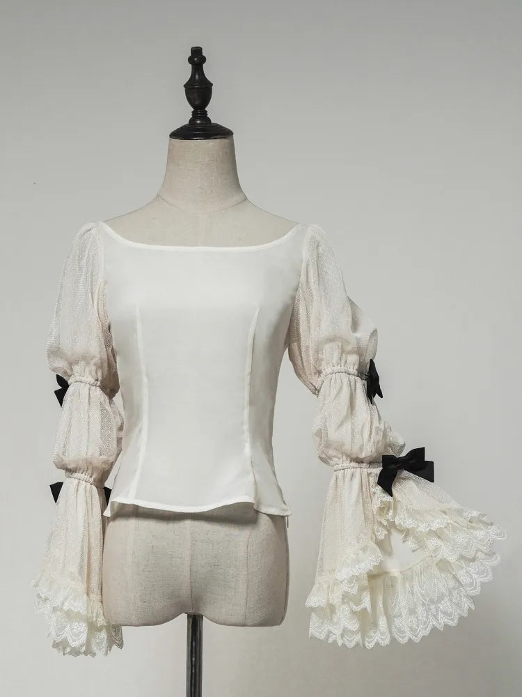 ブラウス 袖 リボン マリーディテール ブラック グリーン ピンク/ベージュ