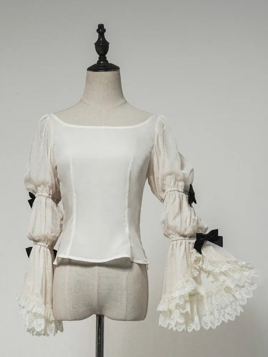 ブラウス 袖 リボン マリーディテール ブラック グリーン ピンク/ベージュ