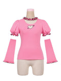 Pink Heart-shaped Cutout Top with Detachable Sleeves