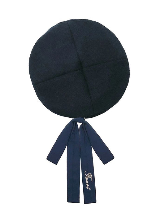 Decorated Bowknot Blue Dark Beret