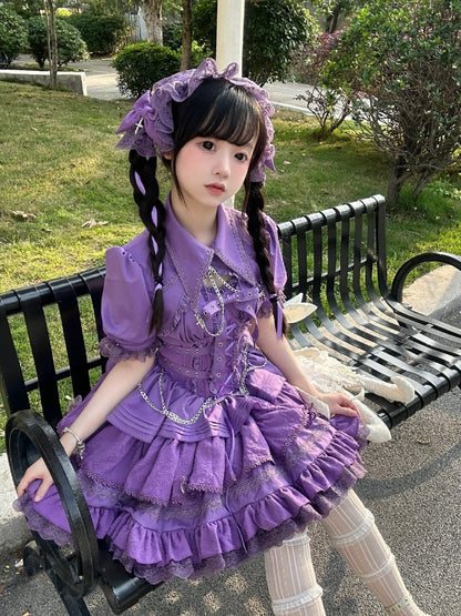 パープルパンクゴスショートジャンパースカート 調節可能なクロスストラップウエスト