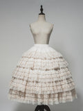 Waist Layered Lolita Skirt Under Beige Elastic Ruffles