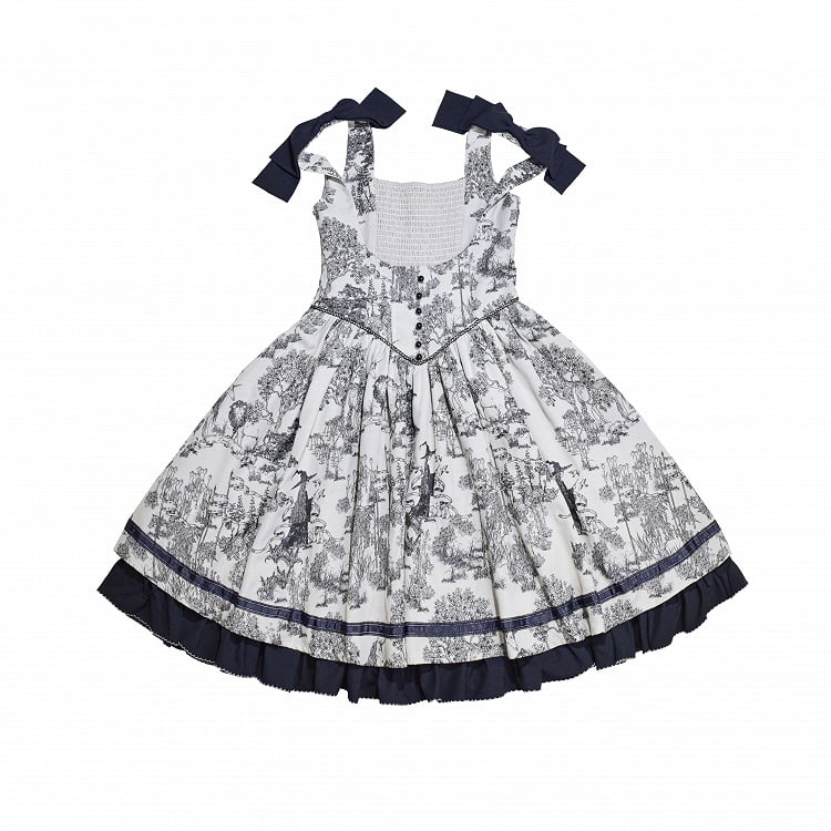 Bust Dark Bowknot Blue Straps Basque Skirt Waist Jumper Lolita Under Shoulder