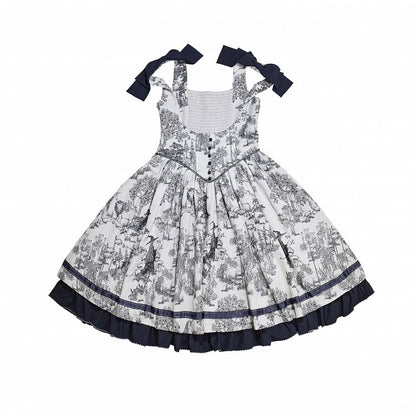 Bust Dark Bowknot Blue Straps Basque Skirt Waist Jumper Lolita Under Shoulder