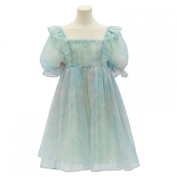 Grünes Kleid mit kurzen/langen Ärmeln und kurzer Schleife und süßer abnehmbarer Version, groß